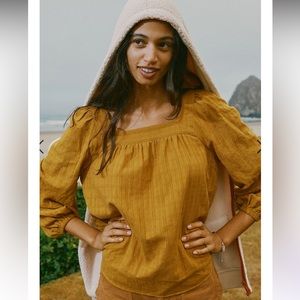 Madewell Square-Neck Bubble-Sleeve Top in Antique Gold, Size Small NWT